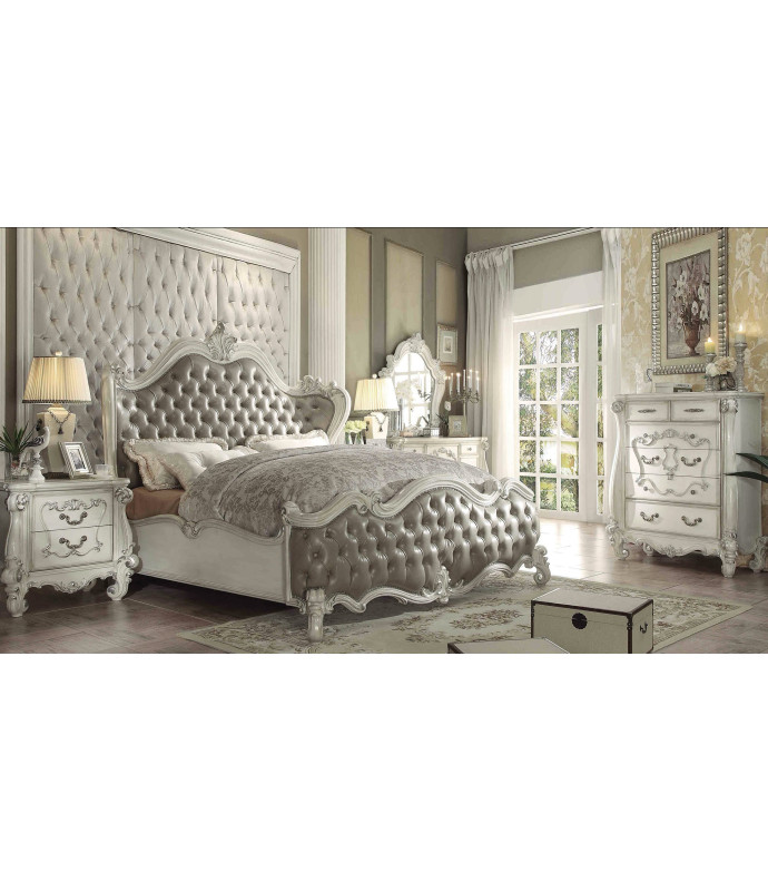 21150 Acme Versailles Bedroom Set  Vintage Gray PU Bone white Finish