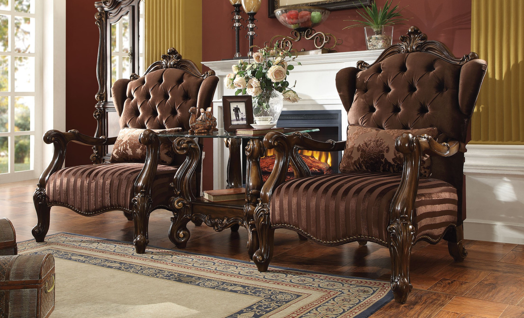 52080 Acme Versailles Living room Collection Brown Velvet Cherry Oak Finish