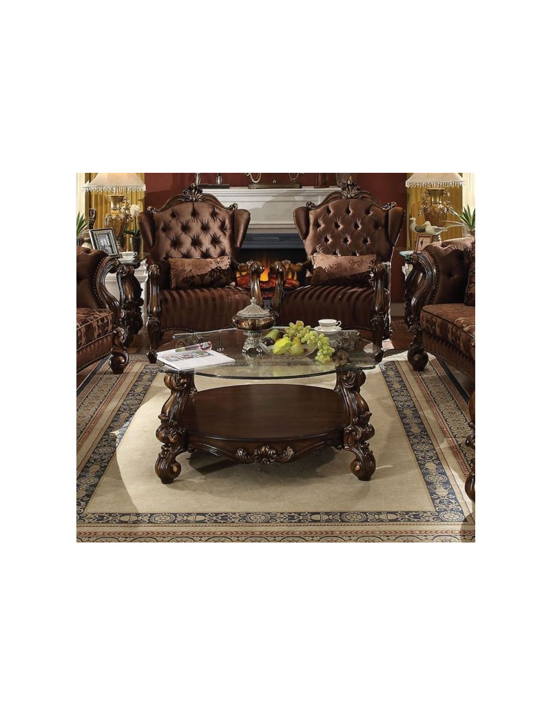52080 Acme Versailles Living room Collection Brown Velvet Cherry Oak Finish