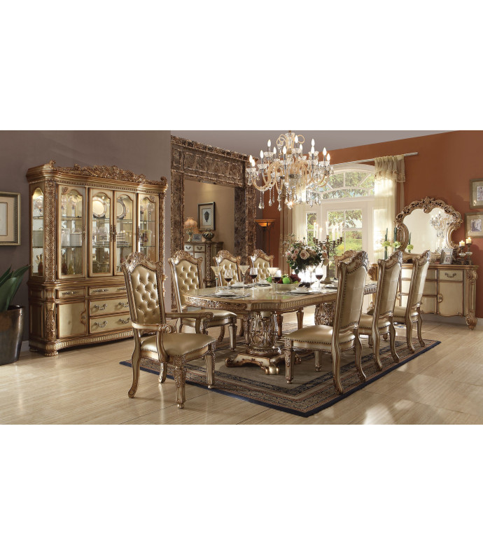 Acme  63000 Rectangular  Dining Set  Vendome Gold Platina Finish