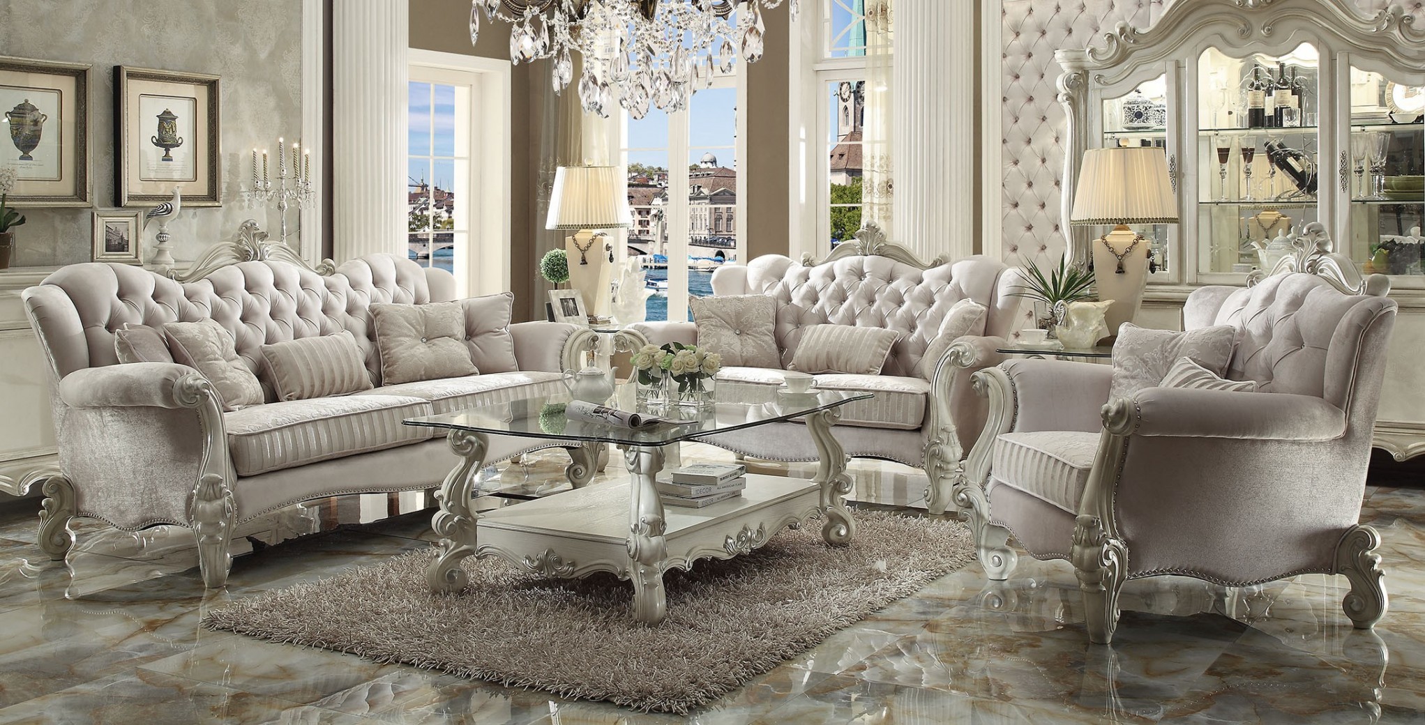 Acme 52105 Versailles Living room Collection  Ivory Verlvet Finish