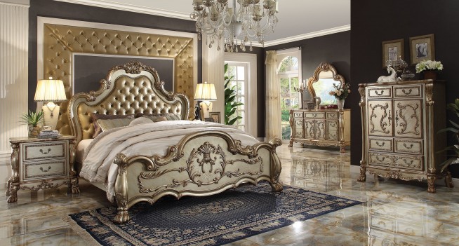 23160 Acme Dresden Bedroom Collection Gold Patina