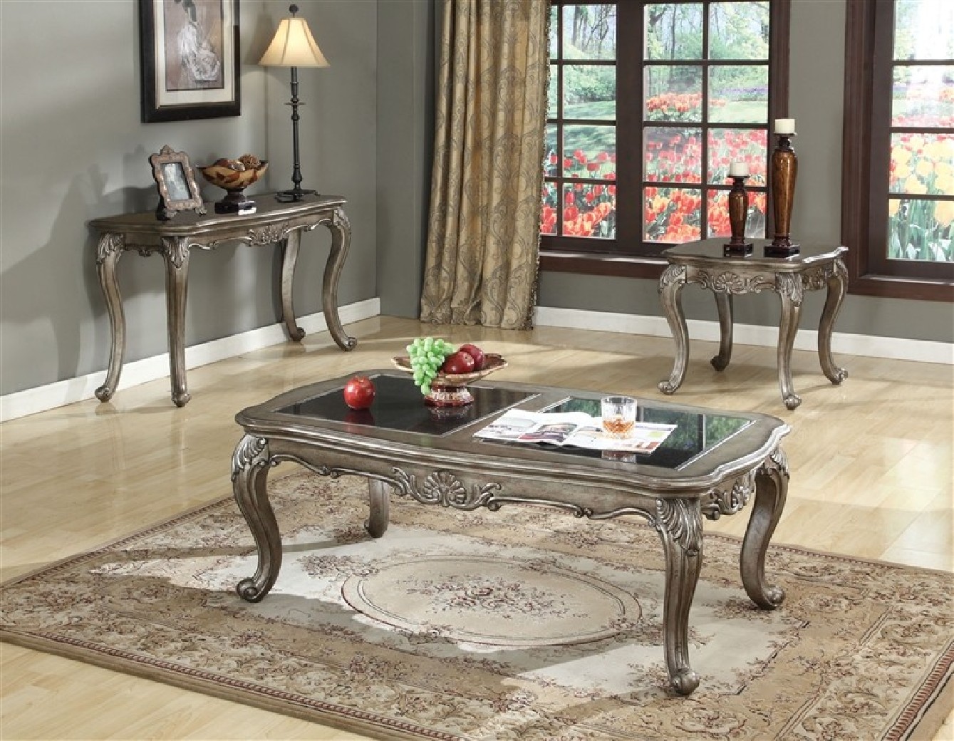 Acme 80540 Coffee Table Chantelle Collection Antique Platinum Finish 