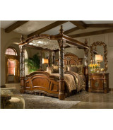Aico Villa Valencia  Bedroom Collection with Tall Poster Bed Chestnut Finish