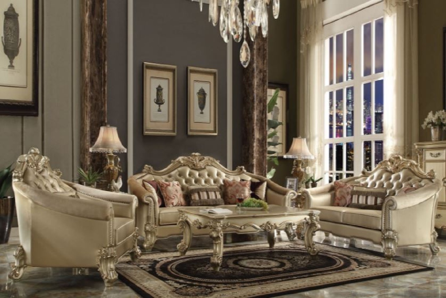 53120 Acme Living Room Vendome II Gold Patina Finish/ Bone PU