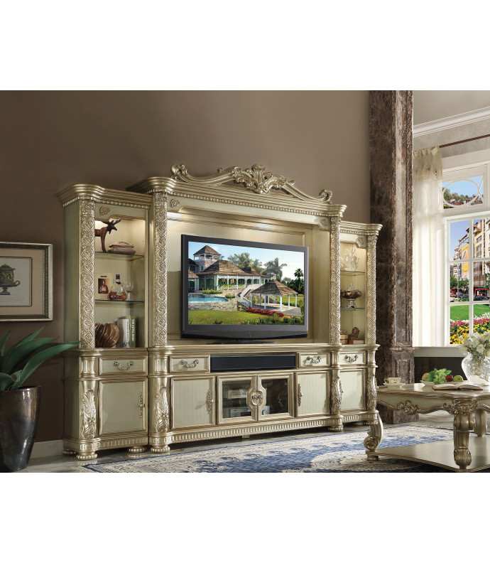 Vendome II  4Pcs Gold Patina / Bone Finish TV Stand Entertainment Center by Acme