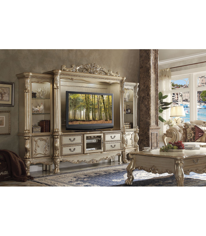 Dresden Gold Patina & Bone Finish  4Pcs  TV Stand Entertainment Center by Acme