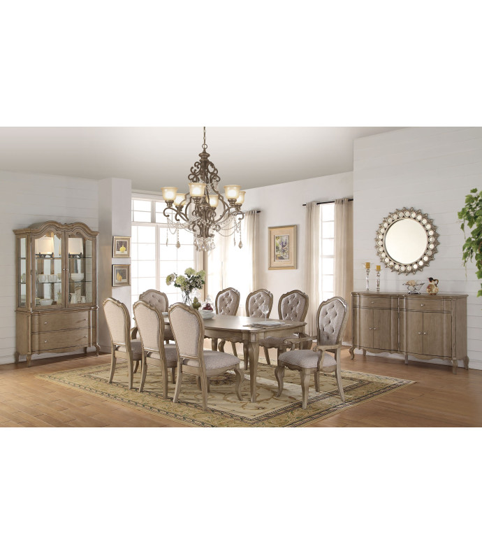66050 Acme Dining Set Chelmsford Collection Antique Taupe Finish/ Beige Fabric