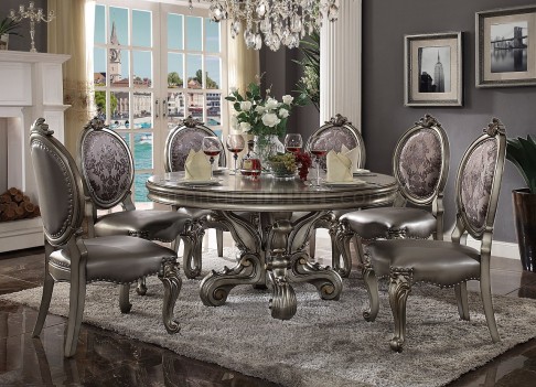66840 ACME Dining Round Table Versailles Collection in Antique