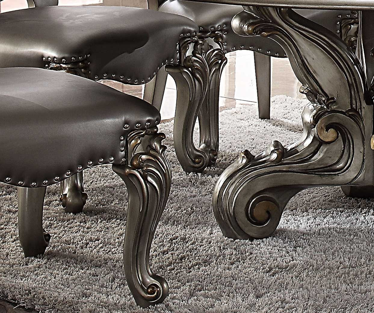 66840 ACME Dining Round Table Versailles Collection in Antique