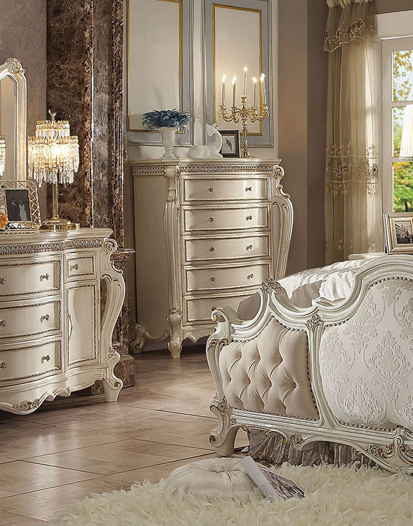 26880 Fabric Antique Pearl Finish Bed Picardy Collection By Acme Furniture