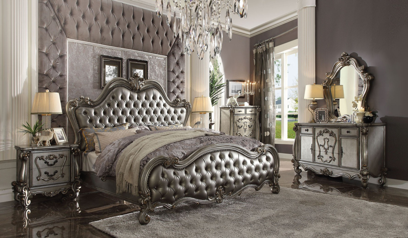 26840 Acme Versailles Ii Bedroom Set Collection. Silver Pu