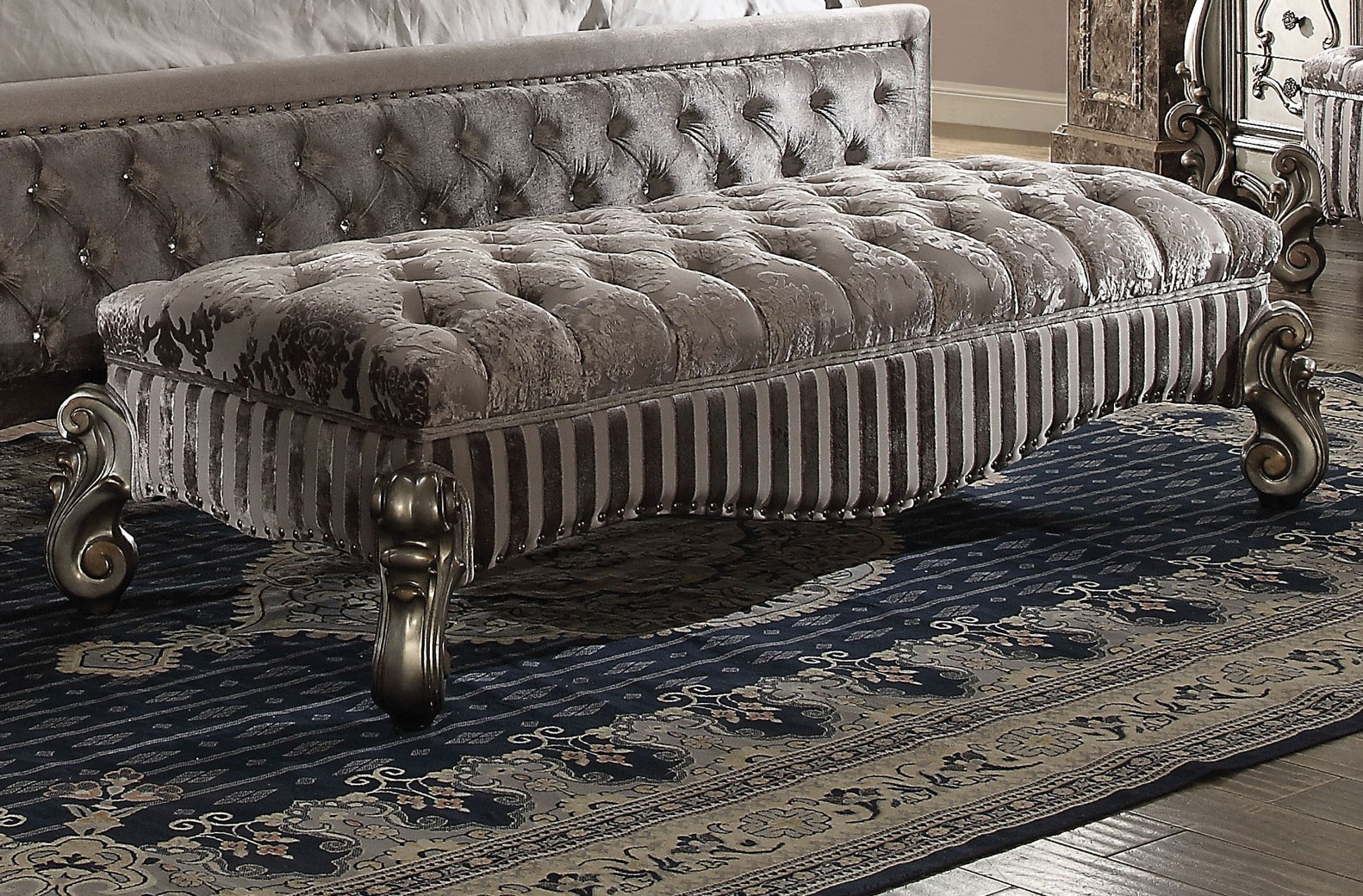 26820 Velvet / Antique Platinum Finish Acme Versailles