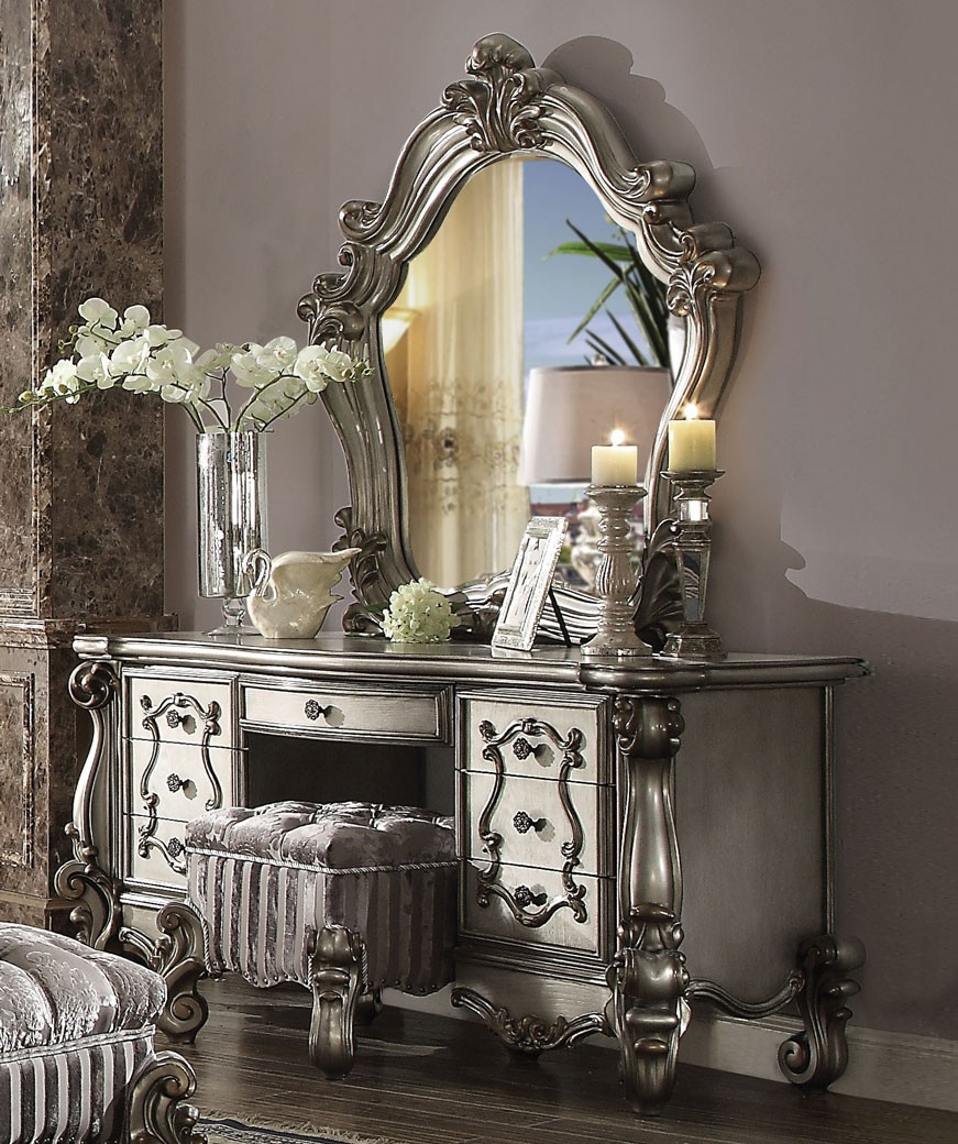 26820 Velvet / Antique Platinum Finish Acme Versailles
