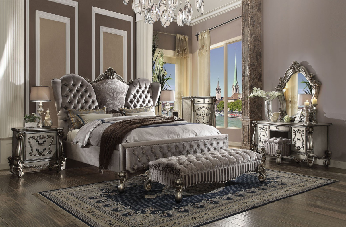 26820 Velvet / Antique Platinum Finish Acme Versailles
