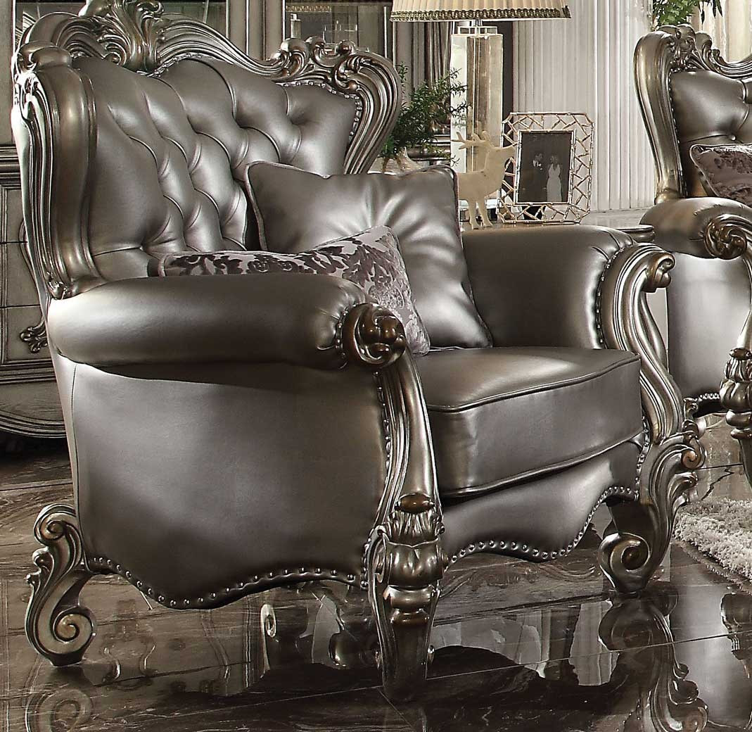 56820 ACME VERSAILLES SOFA COLLECTION SILVER PU/ ANTIQUE
