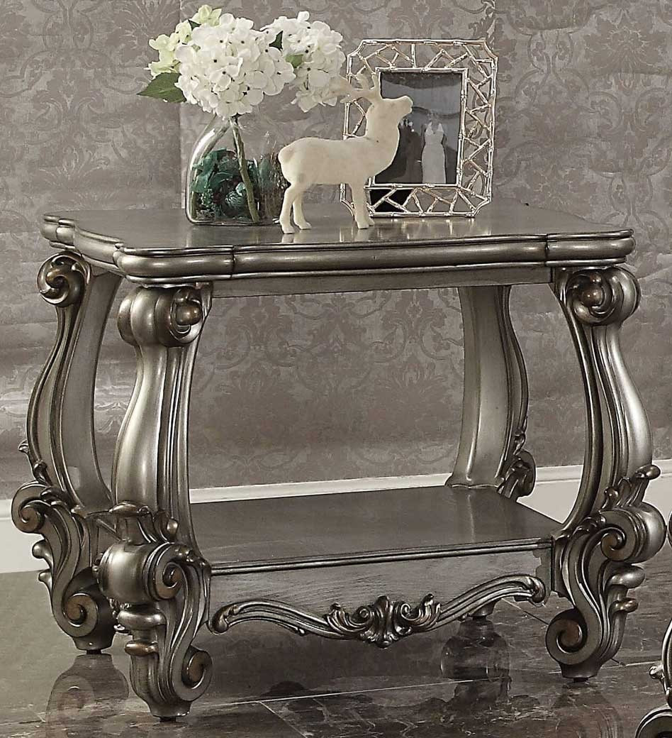 56820 ACME VERSAILLES SOFA COLLECTION SILVER PU/ ANTIQUE