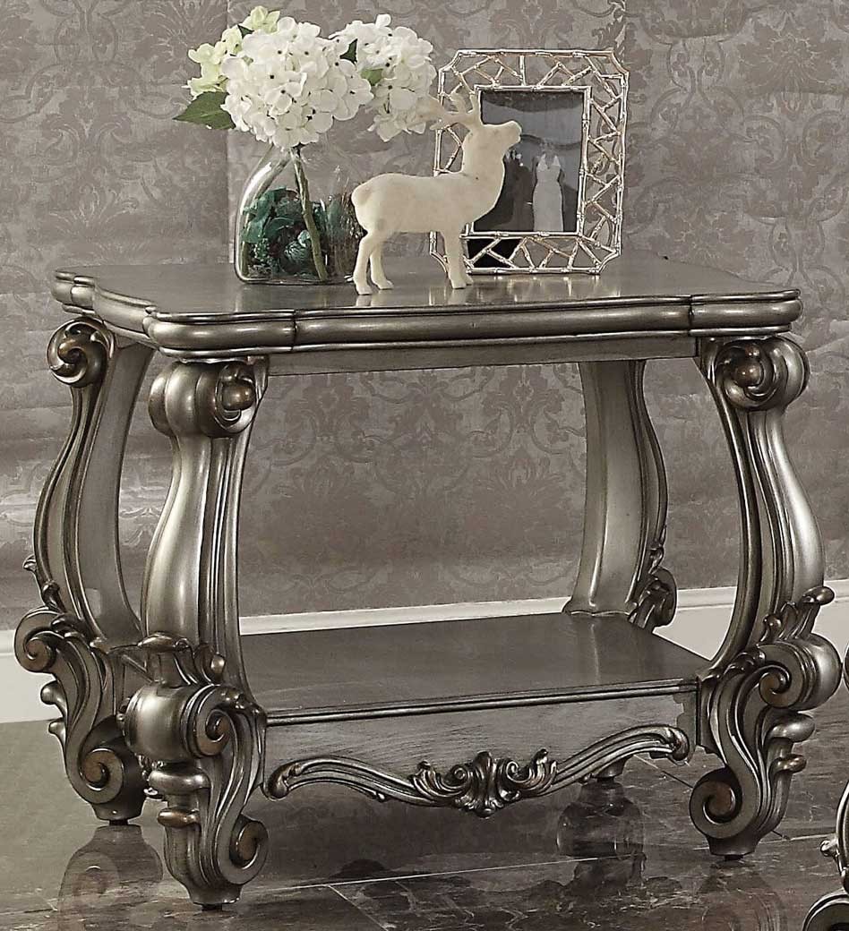 56820 Silver PU/ Antique Platinum Finish Living Room Acme Versailles II