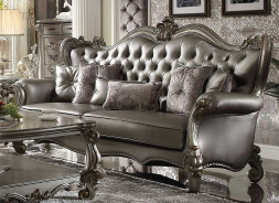 56820 ACME VERSAILLES SOFA COLLECTION SILVER PU/ ANTIQUE