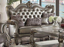 56820 ACME VERSAILLES SOFA COLLECTION SILVER PU/ ANTIQUE