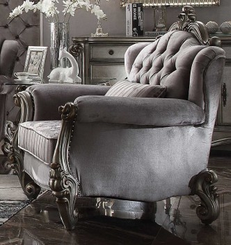 56840 ACME VERSAILLES SOFA COLLECTION VELVET ANTIQUE PLATINUM