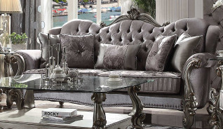 56840 ACME VERSAILLES SOFA COLLECTION VELVET ANTIQUE PLATINUM