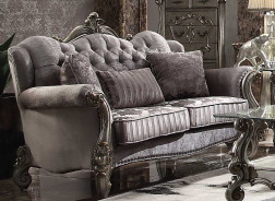 56840 ACME VERSAILLES SOFA COLLECTION VELVET ANTIQUE PLATINUM