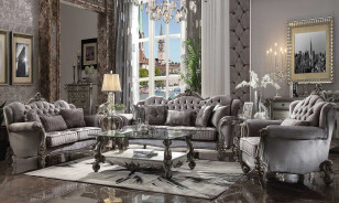 56840 ACME VERSAILLES SOFA COLLECTION VELVET ANTIQUE PLATINUM