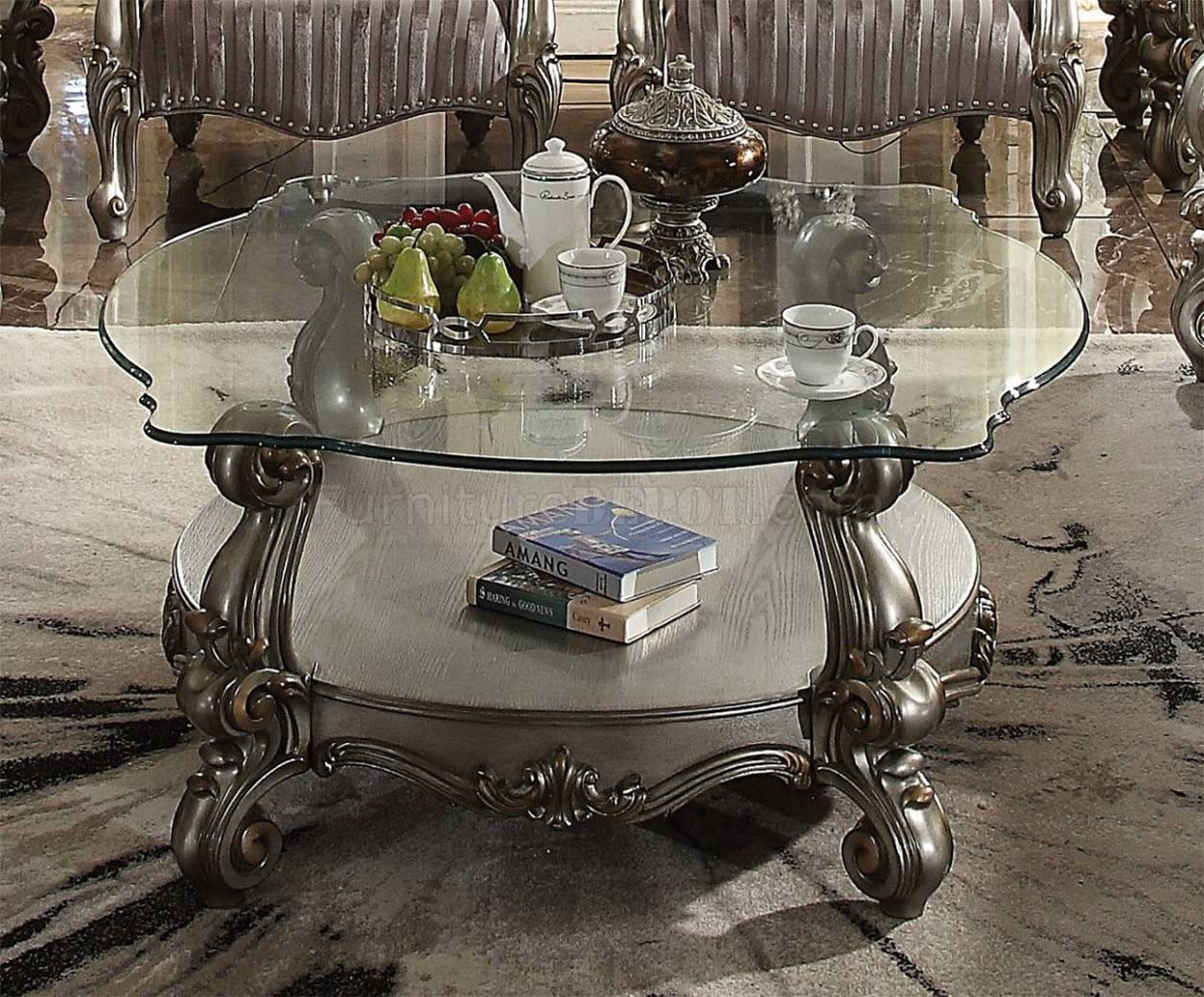 56845 ACME VERSAILLES SOFA COLLECTION VELVET ANTIQUE PLATINUM