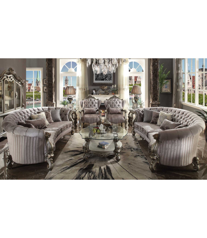 56845 ACME VERSAILLES SOFA COLLECTION VELVET ANTIQUE PLATINUM