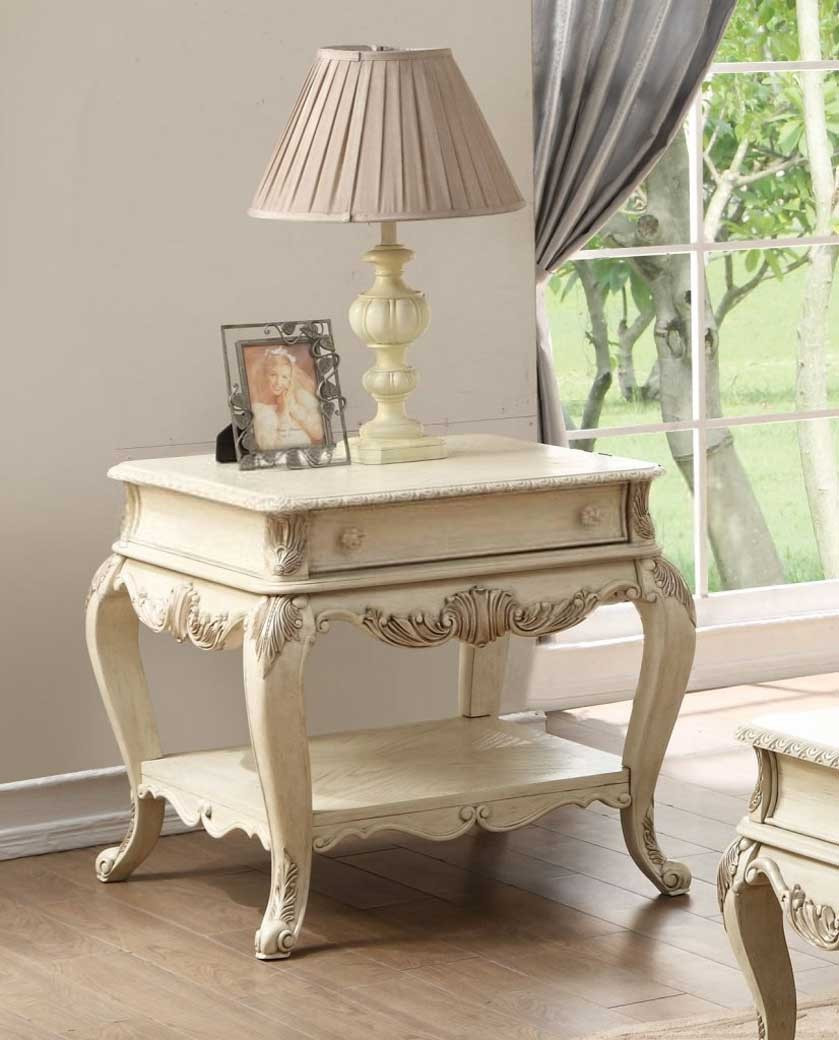 56020 Gray Fabric /Antique White Finish Living room Acme Ragenardus Collection