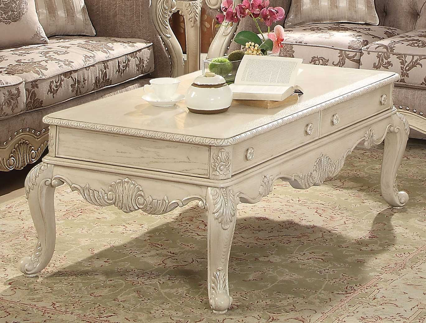 56020 Gray Fabric /Antique White Finish Living room Acme Ragenardus Collection