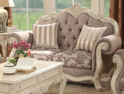 56020 Gray Fabric /Antique White Finish Living room Acme Ragenardus Collection