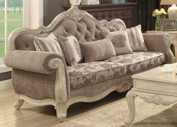 56020 Gray Fabric /Antique White Finish Living room Acme Ragenardus Collection
