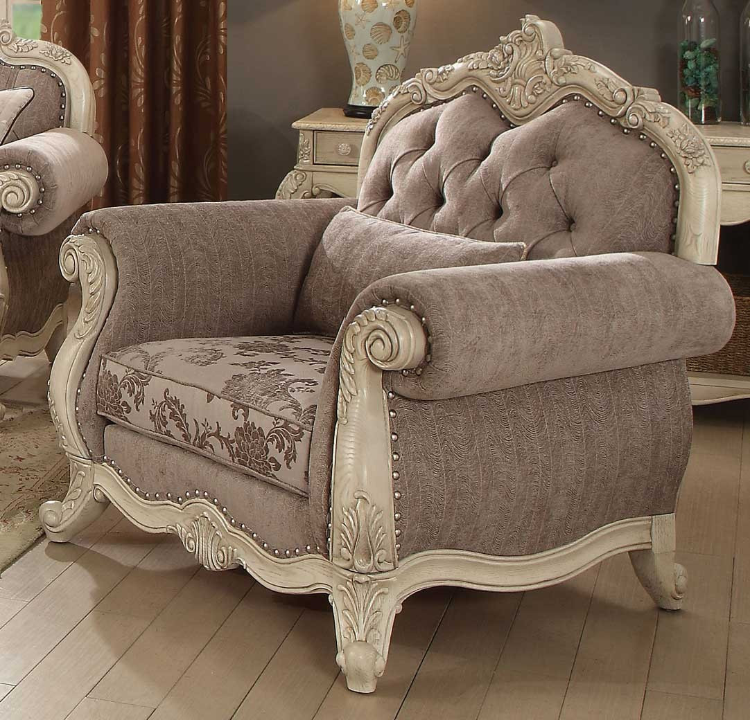 56020 Gray Fabric /Antique White Finish Living room Acme Ragenardus Collection