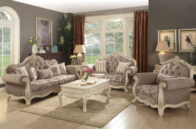 56020 Gray Fabric /Antique White Finish Living room Acme Ragenardus Collection