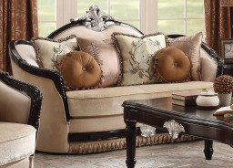 52110 ACME ERNESTINE SOFA COLLECTION TAN FABRIC BLACK FINISH