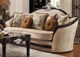 52110 ACME ERNESTINE SOFA COLLECTION TAN FABRIC BLACK FINISH