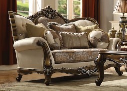 52115 ACME LATISHA  SOFA COLLECTION TAN PATTERN FABRIC ANTIQUE OAK FINISH