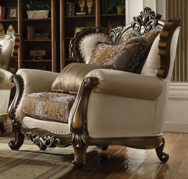 52115 ACME LATISHA  SOFA COLLECTION TAN PATTERN FABRIC ANTIQUE OAK FINISH