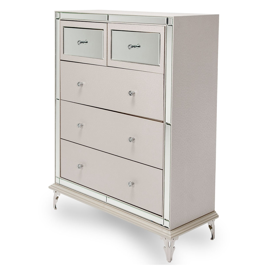 Aico Hollywood Loft Upholstered 5 Drawer Chest Frost