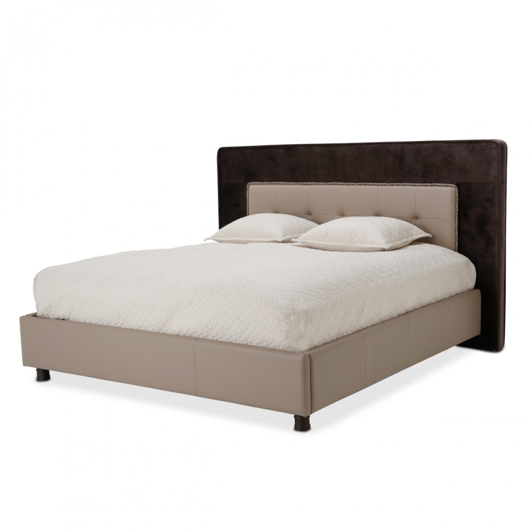 Aico 21 Cosmopolitan Taupe Upholstered Tufted Bed