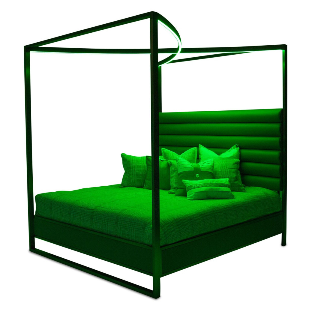 Aico Metro Lights Queen Canopy Bed Bedroom Set Midninght