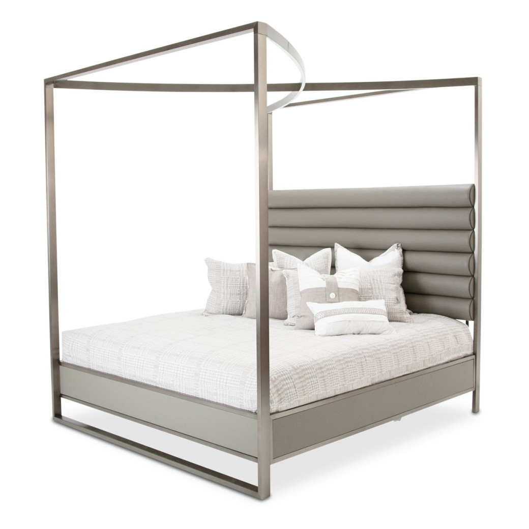 Aico Metro Lights Queen Canopy Bed Bedroom Set Midninght