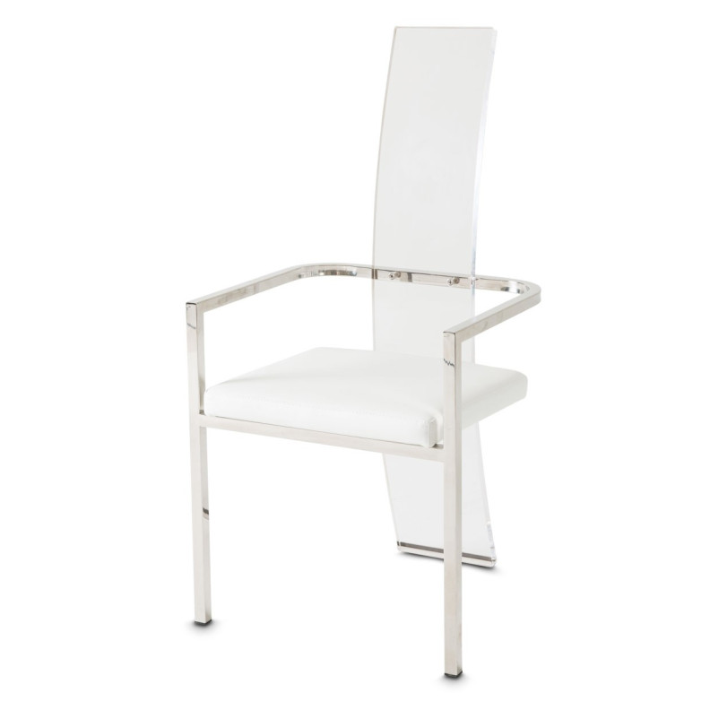 Aico State St. Arm Chair (Clear/Acrylic Back) Glossy White