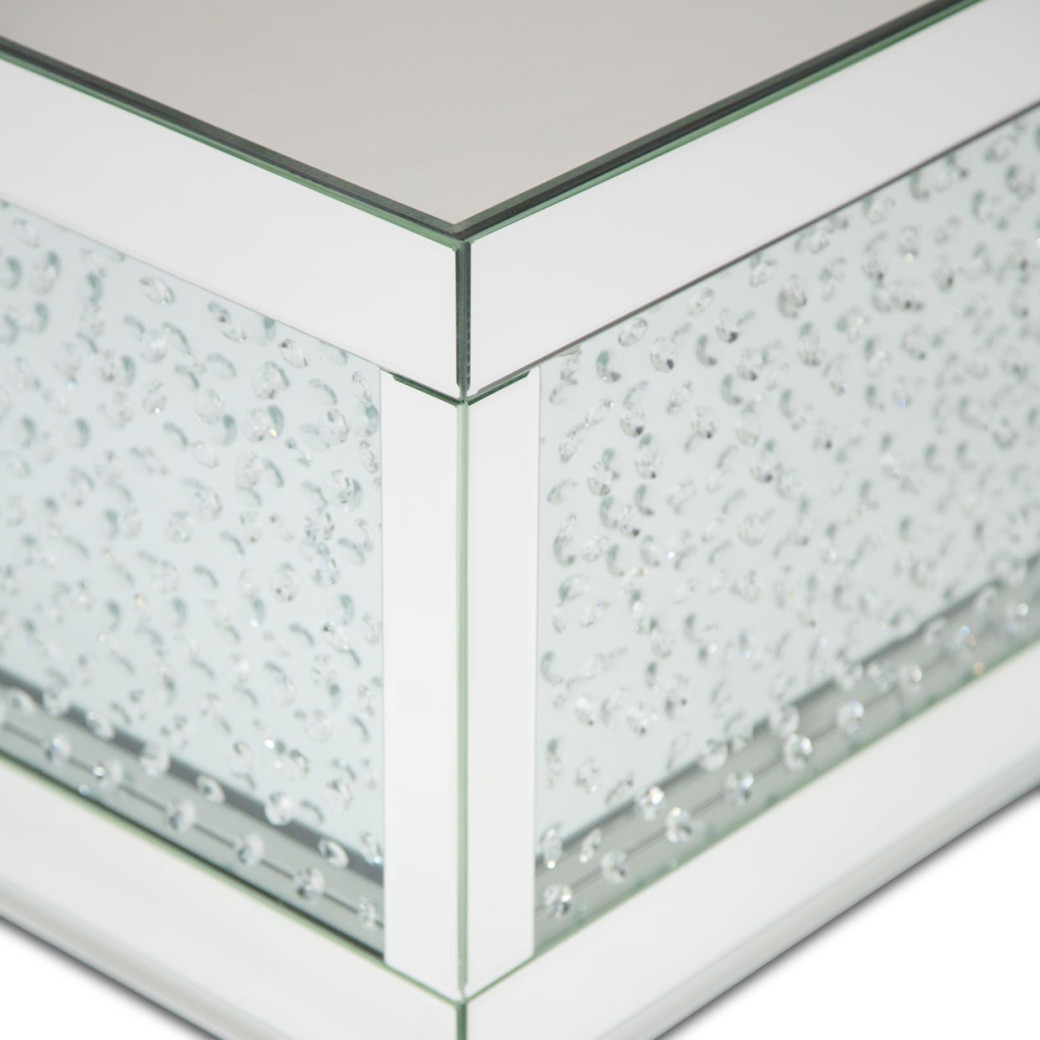 Aico Montreal Rect Silver Mirrored Cocktail Table W/Crystals