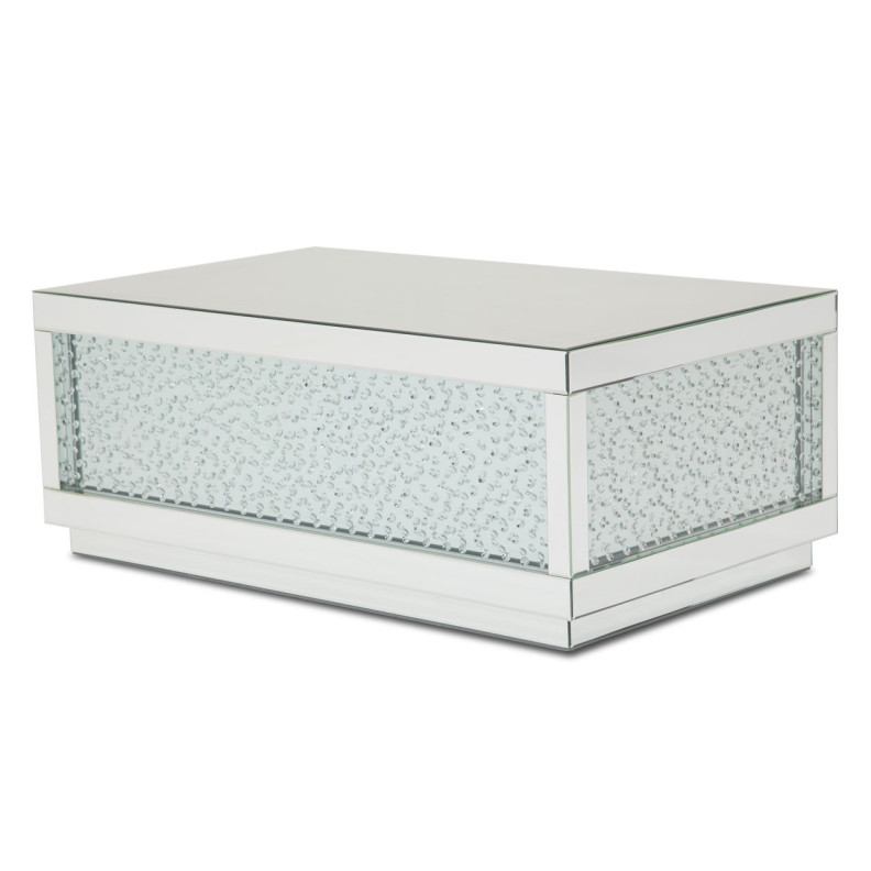 Aico Montreal Rect Silver Mirrored Cocktail Table W/Crystals