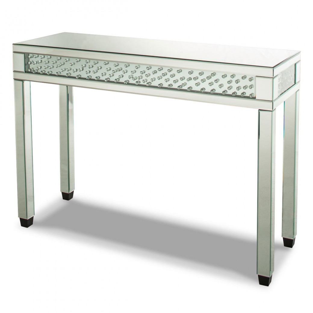 Aico Montreal Silver Mirrored Console Table W/Crystals