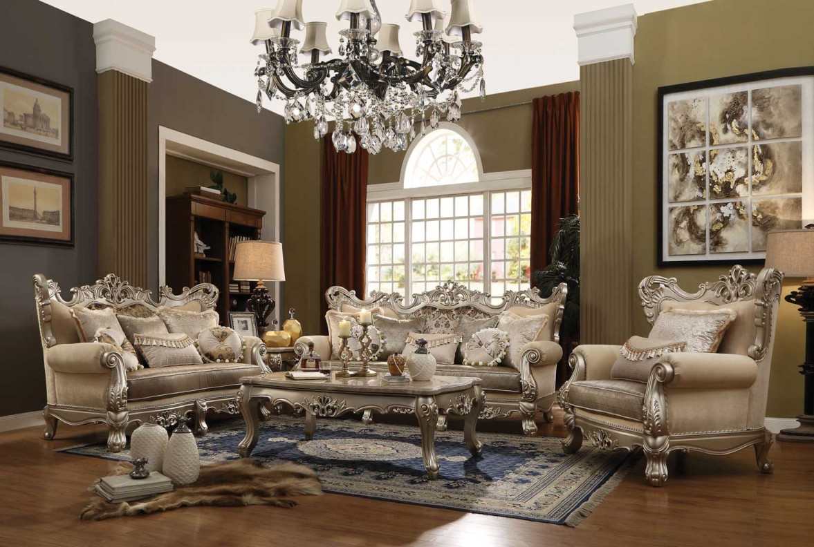 51040 Acme Ranita Collection 3 Pcs Sofa Set Fabric / Champagne