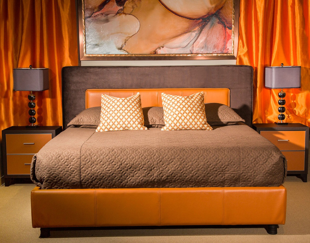 Aico 21 Cosmopolitan Orange Upholstered Tufted Bedroom Set